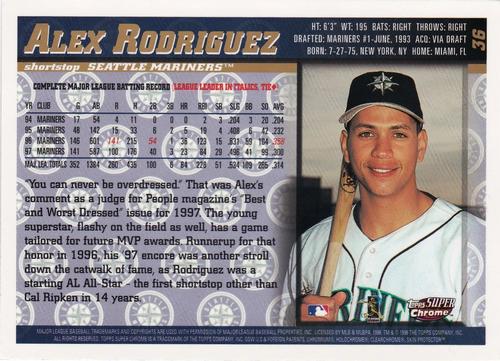 1998 Topps SuperChrome #36 Alex Rodriguez Back