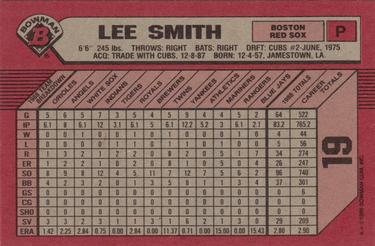 1989 Bowman #19 Lee Smith Back
