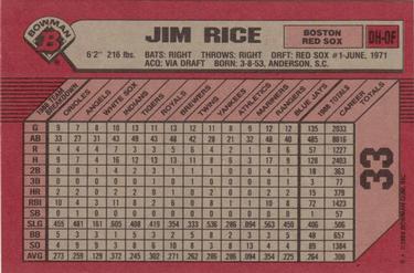 1989 Bowman #33 Jim Rice Back