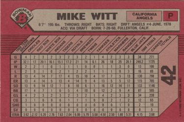 1989 Bowman #42 Mike Witt Back