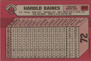 1989 Bowman #72 Harold Baines Back