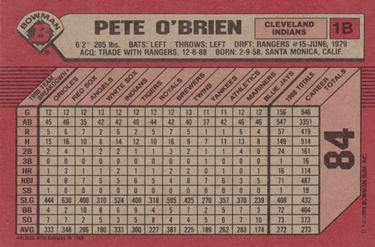1989 Bowman #84 Pete O'Brien Back