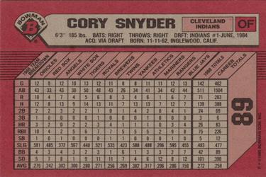 1989 Bowman #89 Cory Snyder Back