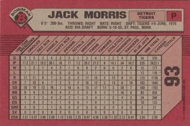 1989 Bowman #93 Jack Morris Back