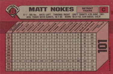1989 Bowman #101 Matt Nokes Back