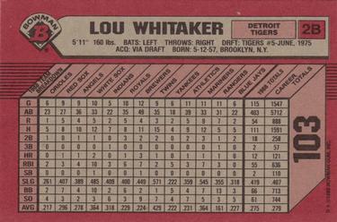 1989 Bowman #103 Lou Whitaker Back