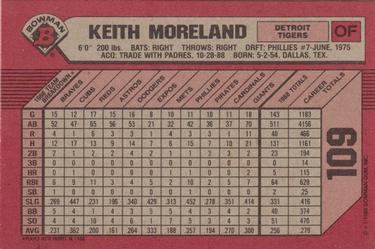 1989 Bowman #109 Keith Moreland Back