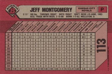 1989 Bowman #113 Jeff Montgomery Back