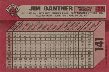 1989 Bowman #141 Jim Gantner Back