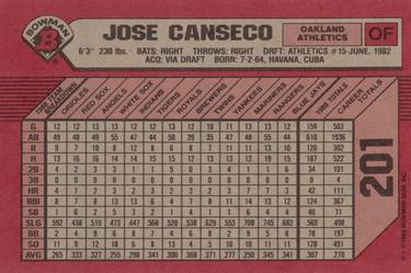 1989 Bowman #201 Jose Canseco Back