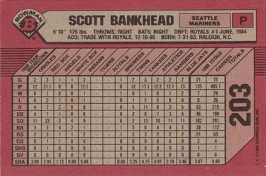 1989 Bowman #203 Scott Bankhead Back