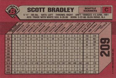 1989 Bowman #209 Scott Bradley Back