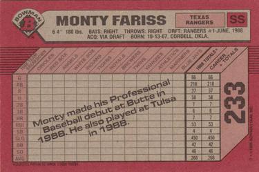 1989 Bowman #233 Monty Fariss Back
