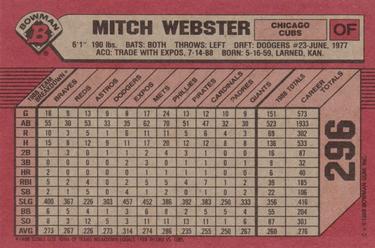 1989 Bowman #296 Mitch Webster Back