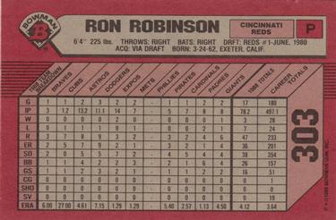 1989 Bowman #303 Ron Robinson Back