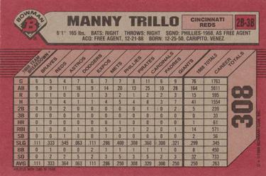 1989 Bowman #308 Manny Trillo Back