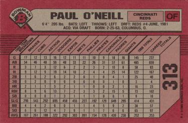 1989 Bowman #313 Paul O'Neill Back