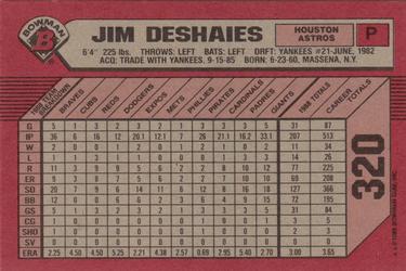 1989 Bowman #320 Jim Deshaies Back