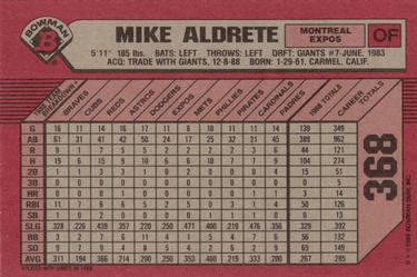 1989 Bowman #368 Mike Aldrete Back