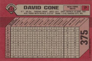 1989 Bowman #375 David Cone Back