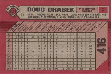 1989 Bowman #416 Doug Drabek Back