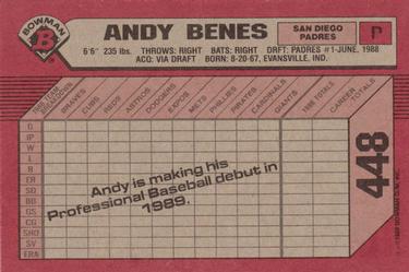 1989 Bowman #448 Andy Benes Back