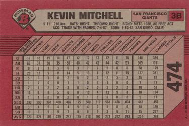 1989 Bowman #474 Kevin Mitchell Back