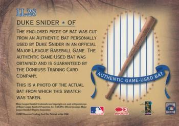 2001 Donruss Classics - Legendary Lumberjacks Autographs #LL28 Duke Snider  Back