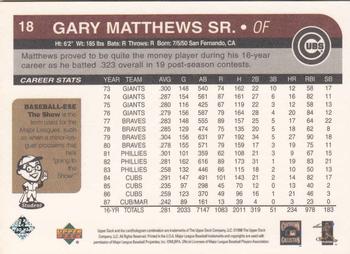1998 Upper Deck Retro #18 Gary Matthews Sr. Back