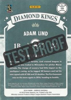 2016 Donruss - Test Proof Cyan #16 Adam Lind Back