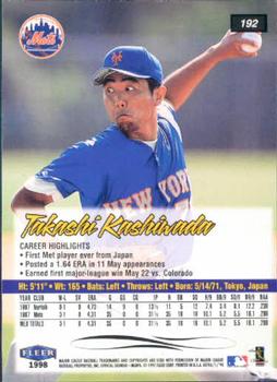 1998 Ultra #192 Takashi Kashiwada Back