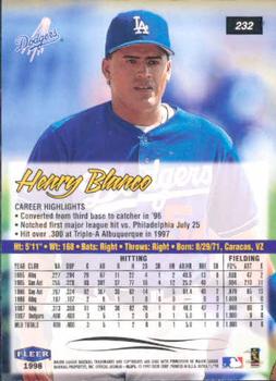 1998 Ultra #232 Henry Blanco Back