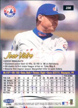 1998 Ultra #236 Jose Vidro Back