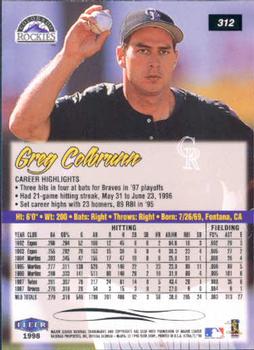 1998 Ultra #312 Greg Colbrunn Back