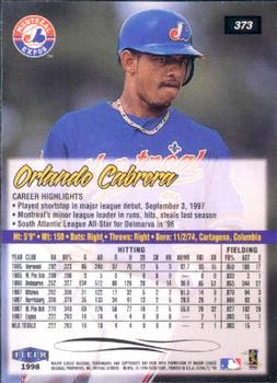 1998 Ultra #373 Orlando Cabrera Back