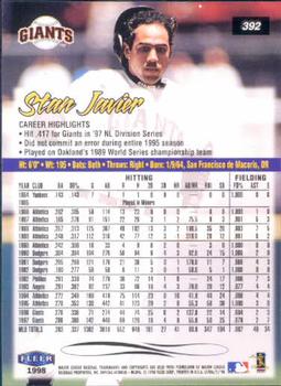1998 Ultra #392 Stan Javier Back