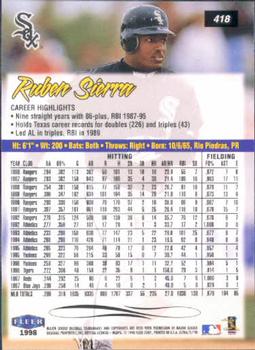 1998 Ultra #418 Ruben Sierra Back