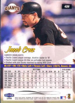 1998 Ultra #426 Jacob Cruz Back