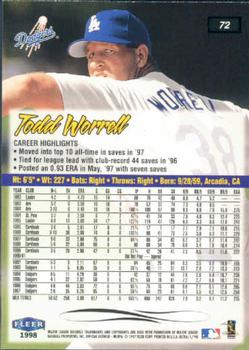1998 Ultra #72 Todd Worrell Back