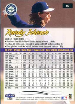 1998 Ultra #80 Randy Johnson Back