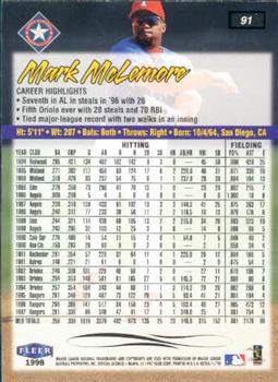 1998 Ultra #91 Mark McLemore Back