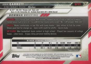 2016 Bowman - Prospects #BP99 Amir Garrett Back