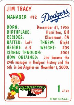 2001 Keebler Los Angeles Dodgers #1 Jim Tracy Back