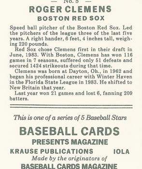 1991 Baseball Cards Presents Baseball Card Boom Repli-cards #5 Roger Clemens Back