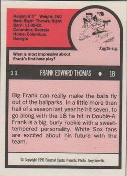1991 Baseball Cards Presents Superstar and Rookie Special Repli-Cards #11 Frank Thomas Back
