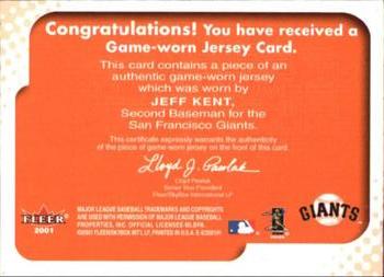2001 Fleer E-X - Behind the Numbers Game Jersey #NNO Jeff Kent Back