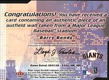 2001 Fleer E-X - Wall of Fame #NNO Barry Bonds  Back