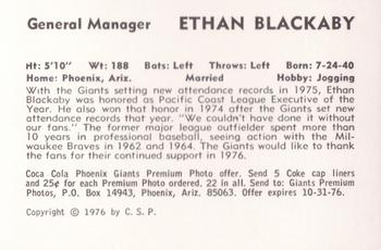 1976 Cramer Phoenix Giants #NNO Ethan Blackaby Back