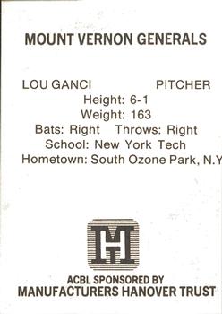 1977 TCMA Atlantic Collegiate Baseball League #NNO Lou Ganci Back