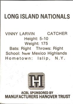1977 TCMA Atlantic Collegiate Baseball League #NNO Vinny Larvin Back